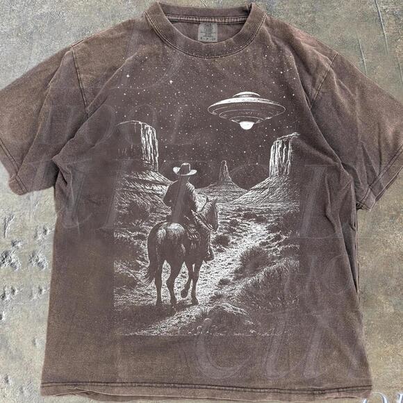 Other - Cowboy Western Style Tshirt, Retro Y2K Western Ufo Shirt, Cowboys Lovers Shirt